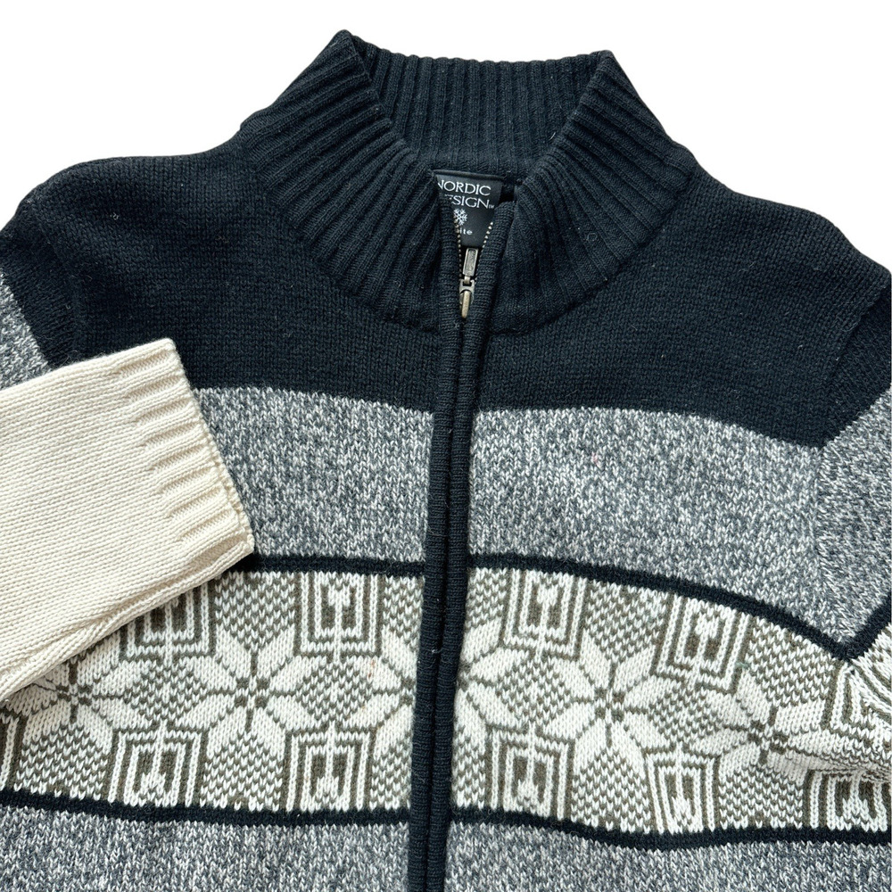 Nordic Design Wool Sweater Cardigan Womens Petite Medium Snowflake Ski Holes